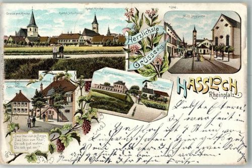 Haßloch 1898 Kath. Pfarrhaus Rathaus Schwesternhaus Mittlere Langgasse Weintrauben