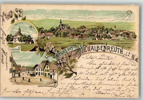 95698 W8591 Neualbenreuth 1901 BOAKC Lithographie Kappel Kirche Marktplatz