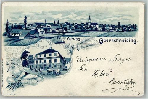 Oberschneiding 1901 Lithographie Gasthaus Zur Post Kutsche