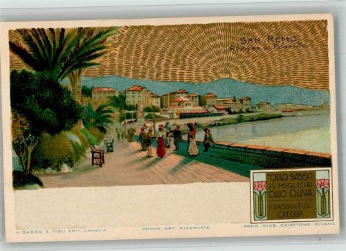 San Remo P. Sasso E. Figli Edit. Oneglia , Olio Sasso Olivenöl Werbung Lithographie