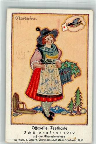 München 1919 Schützenfest 1919 Blumenfrau sign. Urbahn Serie Bayer. Trachten Lenggries Anfg. 19. Jahrh.