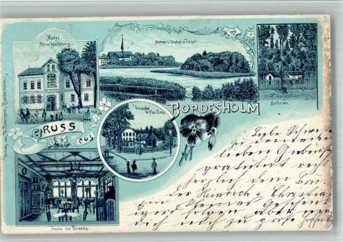 Bordesholm 1899 Lithographie Hotel Alter Haidkrug Veranda Pavillon Veranda Innnenansicht