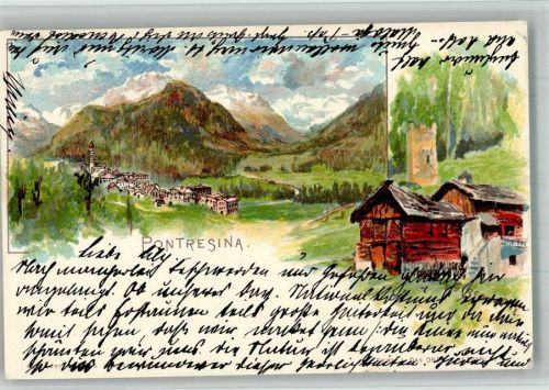 Pontresina 1901 Lithographie Künstlerkarte