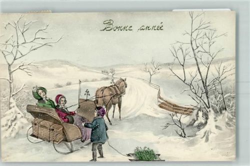 Winteranimations-AK , Schneefall durch Farbtupfer auf AK Pferdeschlitten