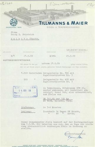Velbert Rechnung von 1959 Tillmanns und Maier Eisen- und Tempergiesserei