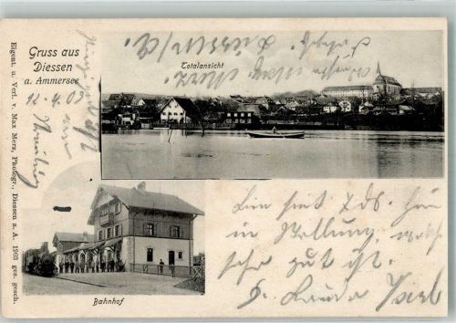 Dießen 1903 Bahnhof Ammersee Ruderboot