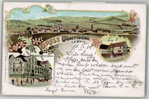 Oberrieden 1906 Lithographie Gasthaus Otto Böttner Post Viadukt Eisenbahn