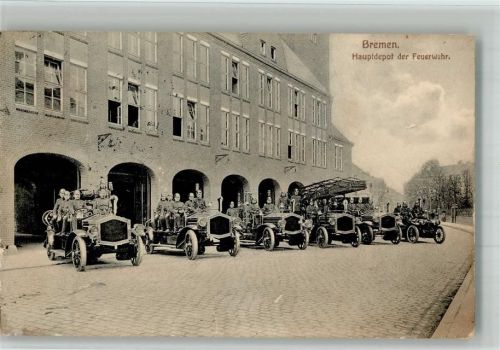 Bremen 1915 Abfahrt der Feuerwehrautos am Hauptdepot tolle Aufnahme Verlag Alb. Rosenthal Nr. 64