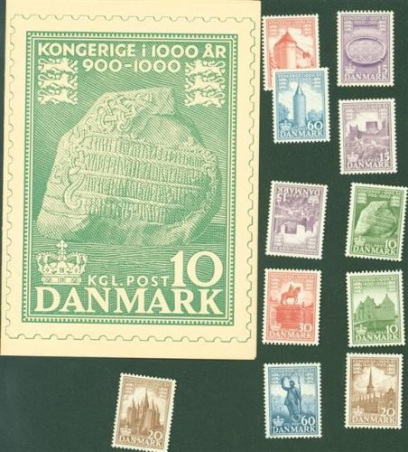 Briefmarken lose beiliegend Faltbroschüre 1000 Jahre Königreich mit Beschreibung der beiliegenden Briefmarken Phila Dänemark KEINE AK