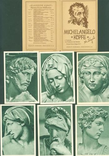 Lot mit 8 AK Originalumschlag signiert Michelangelo Thema Köpfe Skulpturen Hermes Kunstmappe Nr. 5