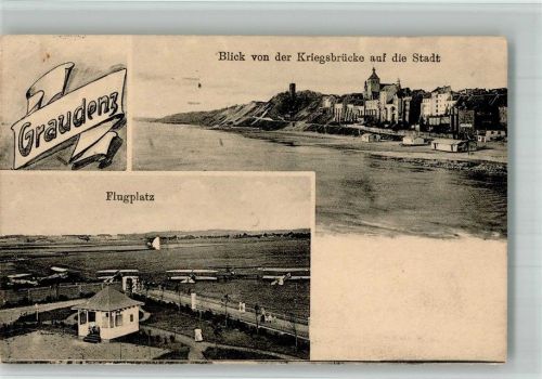 Graudenz 1916 Flugplatz Blick auf die Stadt Feldpost WK I