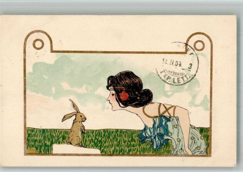 1904 Mädchen mit Hase + Frauenschönheit Jugendstil