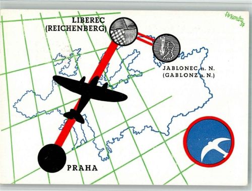 Liberec 1937 WK II sign. Le Kouba 1937 eröffnen die CSA den Luftverkehr Praha-Liberec SST