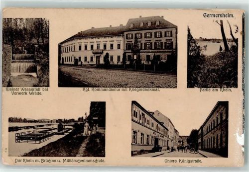 Germersheim 1908 Kgl. Kommandatur Kriegerdenkmal Militärschwimmschule Untere Königstraße