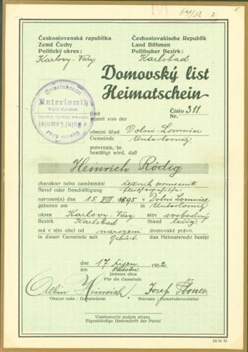 Karlovy Vary Heimatschein