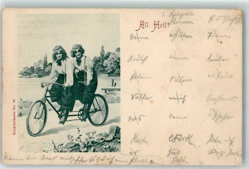 1898 Tandem Frauen , All Heil - Künstlerkarte Nr. 78 Jugendstil