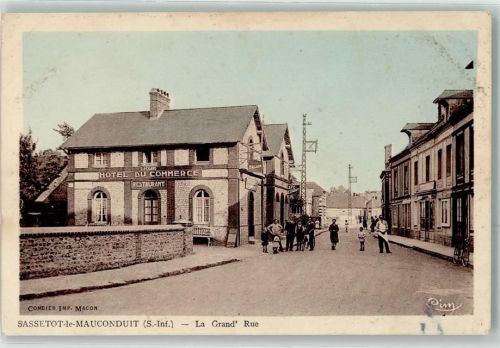 Sassetot-le-Mauconduit La Grand Rue Hotel du Commerce Restaurant Gasthaus Fahrrad Mann Kind