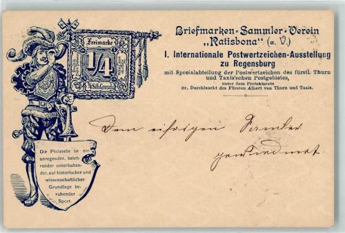Regensburg 1899 Briefmarken Sammler Verein Ratisbona 1. Internat. Postwertzeichen-Ausstellung Privatganzsache