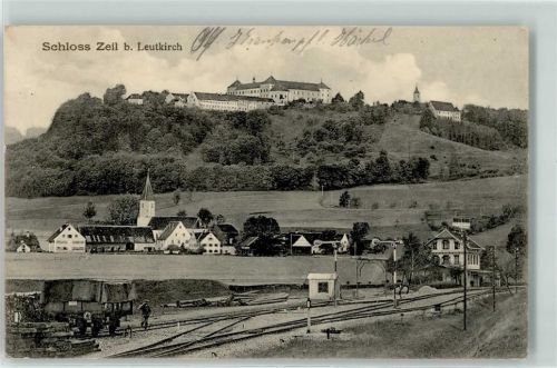 Leutkirch 1915 Schloß Zeil Bahnanlage Bahnhof Signale Gleisarbeiten Stempel Rotes Kreuz Vereinslazarett