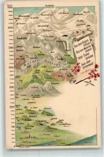 Von den Alpen Höhen bis zum Meeresstrand AK Landkarte 1899 Lithographie / Künstlerkarte