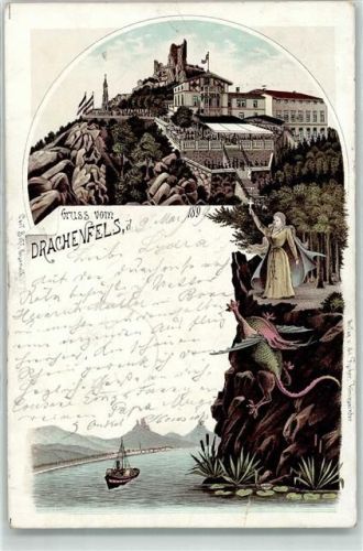 Drachenfels 1899 Drachenfels Lithographie