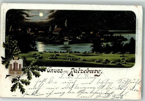 Ratzeburg 1899 Lithographie Mondschein