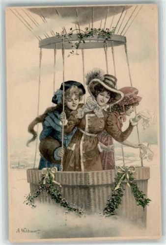 1910 sign. A. Waldemar Frau im Korb M. Munk Nr. 461 Neujahr