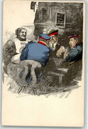 Vier Reservisten in Uniform beim munteren Zechen Zigaretten Rückseite Text und Melodie des Liedes Reservemann von Hannes Ruch