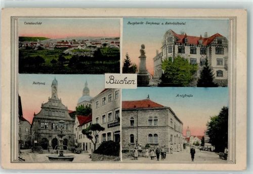 Buchen 1917 Rathaus Brunnen Gasthaus Burghardt-Denkmal Amtsstraße
