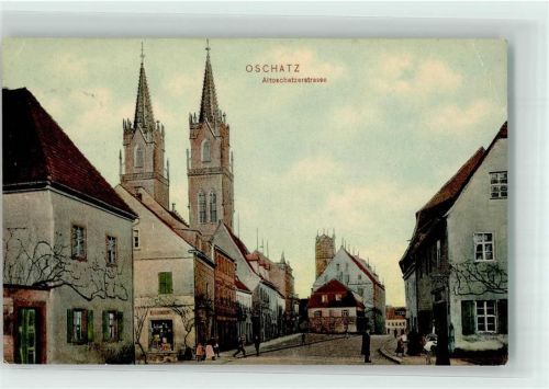 Oschatz 1906 Altoschatzerstraße mit St.-Aegidien-Kirche Verlag Dr. Trenkler & Co. Otz. 16