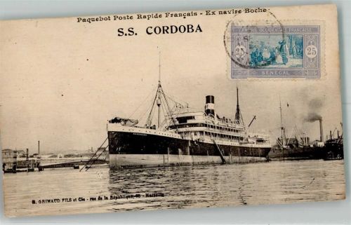 Dakar Hafen Postschiff S.S. Cordoba Briefmarke Bildseite