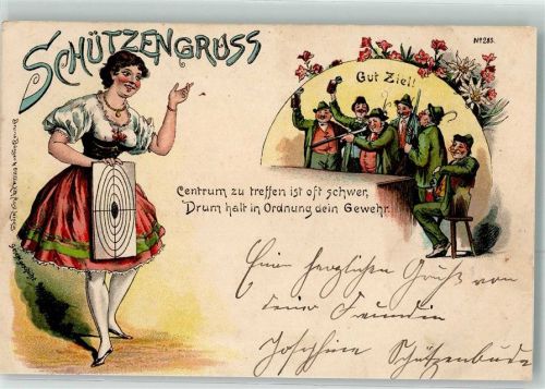 W1000 Berlin Mitte Schützengruss Gut Ziel Tracht Verlag Bürger und Ottillie Nr.285 Schützenverein 1900 Lithographie
