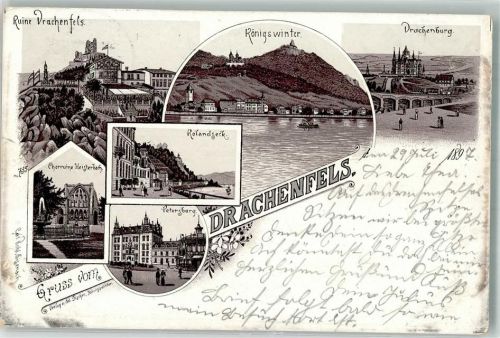 Drachenfels 1897 Königswinter Drachenburg Rolandseck Petersberg