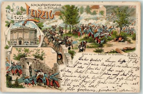 Leipzig 1894 Schlachtenpanorama Tietsch mit Szenen aus der Schlacht bei Gravelotte Gruss aus Verlag Bruno Bürger u. Ottillie