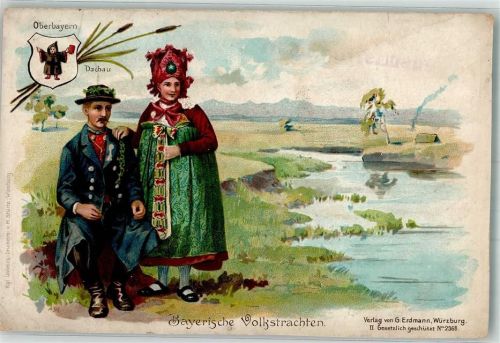 Dachau Lithographie Bayerische Volkstracht beschnitten