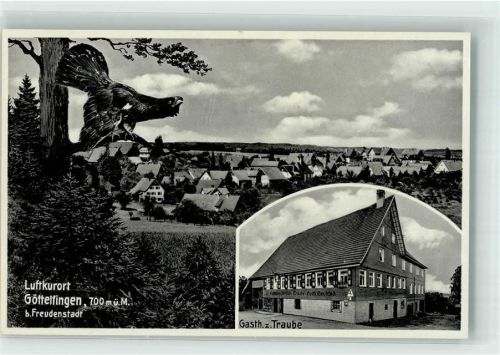 72297 W7291 Göttelfingen , Kr Freudenstadt Gebrauchsspuren Auerhahn über Ort und Gasthaus zur Traube