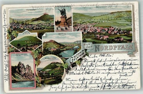 67806 W6760 Rockenhausen 1898 Gebrauchsspuren Lithographie Rheingrafenstein Ebernburg Hutten-Sickingen-Denkmal Obermoschel