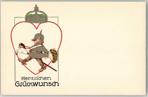 Kind mit einem Steckenpferd und Blumenstrauß Glückwunsch