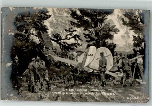 Von Immelmann heruntergeschossenes französ. Flugzeug