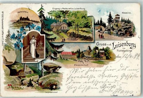 95632 W8592 Luisenburg 1899 Lithographie Haberstein Napoleonshut Alexanderbad Kösseine