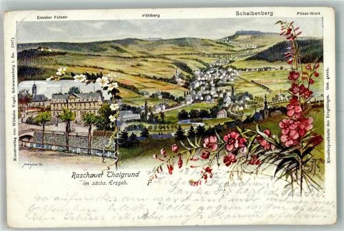 Raschau 1905 Raschauer Thalgrund Emmler Felsen Pöhlberg Scheibenberg Pökel-Wald signiert