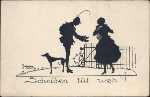 um 1920 Schattenbild, Hund, Abschied,KV
