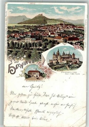Hechingen 1899 Lithographie Burg Hohenzollern Kloster-Stetten