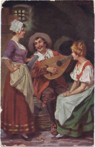 1916 Mann und Gitarre. 2 Frauen. Serie 463,M.K. & co. M. AKU1