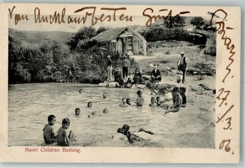 Wellington 1906 Schwimmbad Maori Children Bathing
