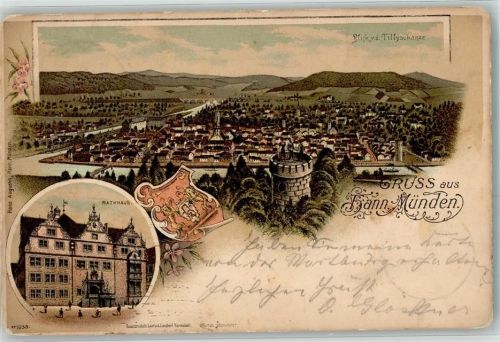 Hann. Münden 1900 Lithographie Rathaus