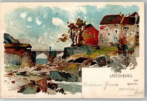 79725 W7887 Laufenburg , Baden 1898 Lithographie sign. Voellmy F.