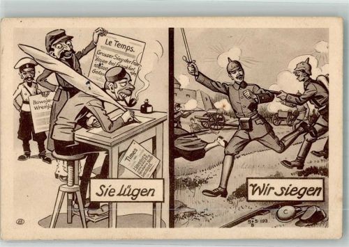 1914 - 1918 Sie lügen Franzosen, Englä#nder, Russen - Wir siegen Karikatur
