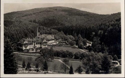 1932 Sudeten, Lazne Luhacovice, Kr. Zlin, -Jestrabi Larne S. Obetovoci-Herrenhaus im Wald, Schornstein,Nakladem Julius Motal