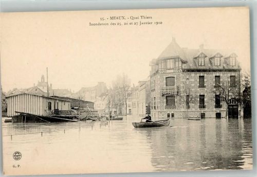 77100 Meaux 1910 Foto AK Hochwasser Quai Thiers